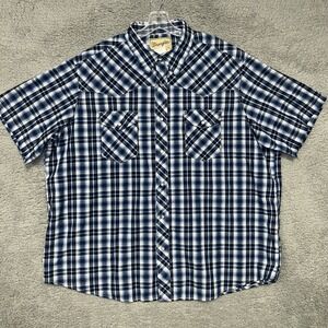 Wrangler Western Shirt Mens 2XL XXL Blue/White Check Pearl Snap Button Up Pocket